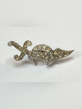 Vintage Kramer of New York Rhinestone Sword Brooch Silver Tone Scimitar Pin